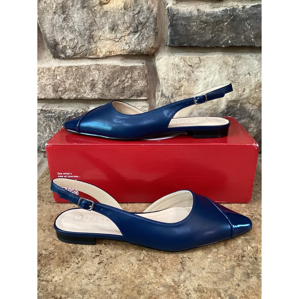 Journee Collection Navy Blue Pointed Toe Slingback Flats